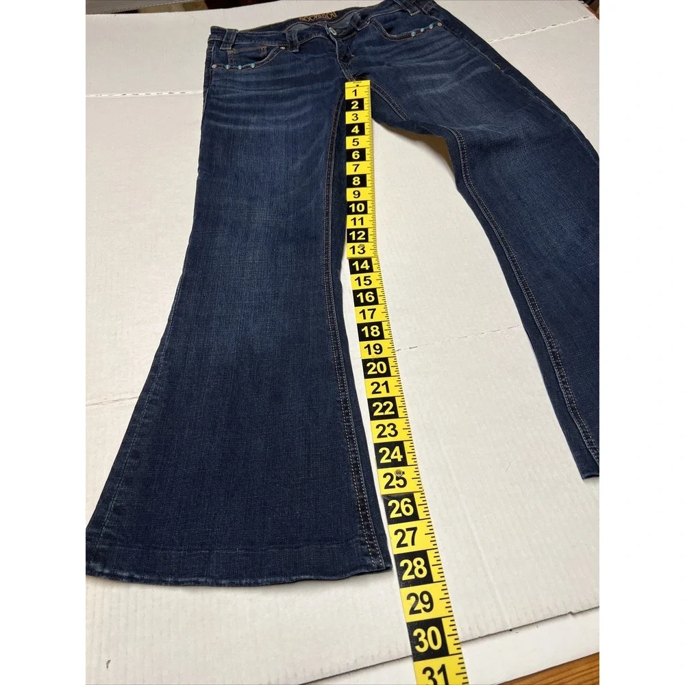 Rock & Roll Denim Western Cowgirl Trouser Women's 29 X 32 Jeans Turquoise Studs - Picture 5 of 16
